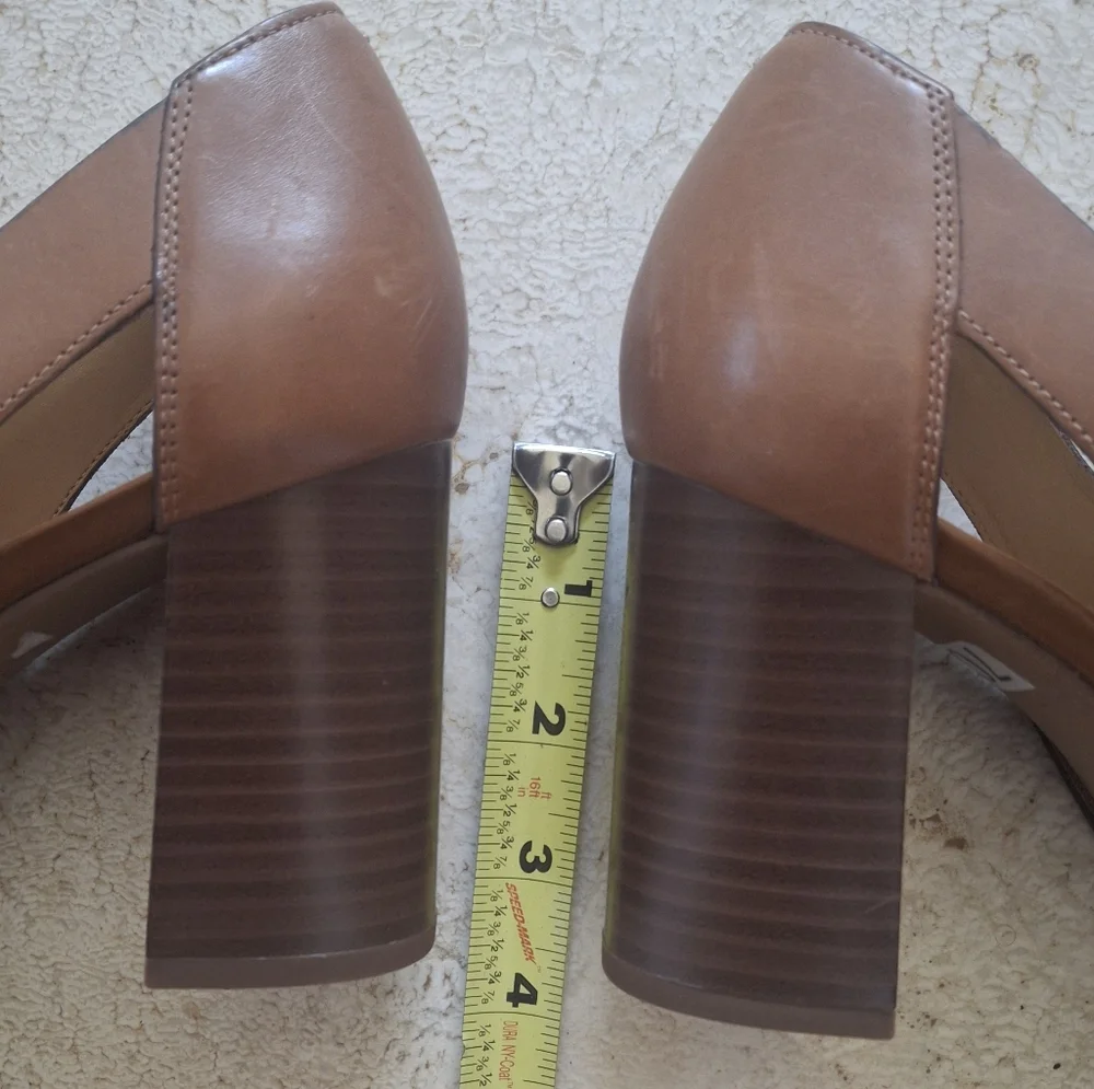 FRANCO SARTO "Mirabel" Leather Cognac Brown Gold Buckle Block Heels - Size 7 - Picture 6 of 8